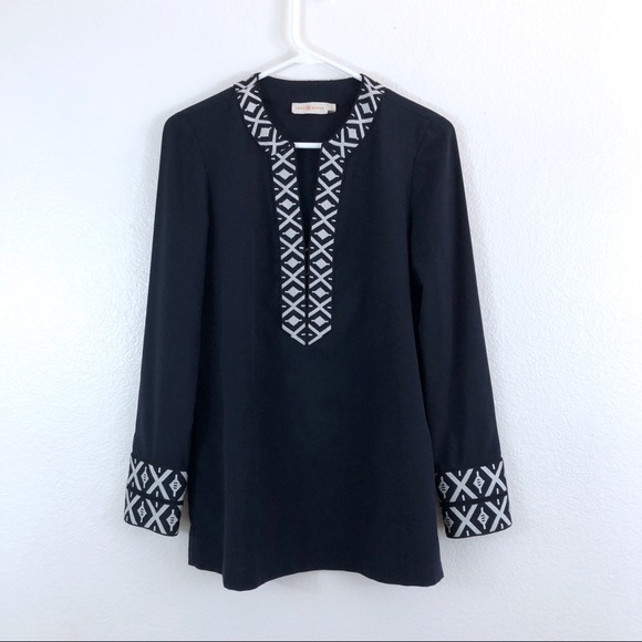 Tory Burch Tops - Tory Burch V Neck Geometric Trim Blouse